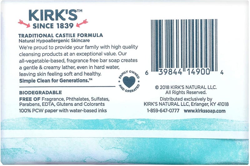 Kirk's Natural Castile Bar Soap - 100% Premium Coconut Oil, Original Fresh Scent, 4oz - 5 Pack - Image 2
